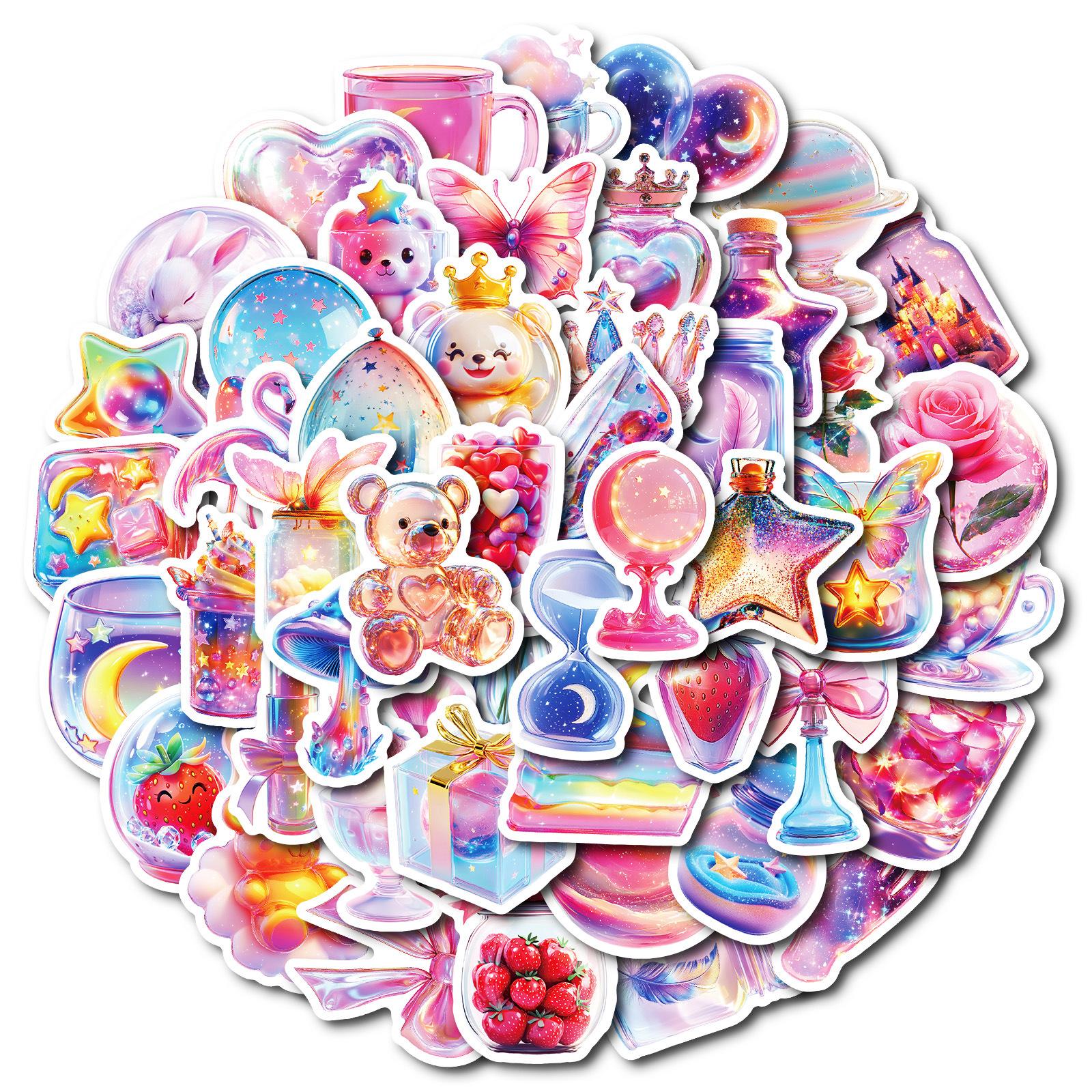 

50 цветных милых граффити-наклеек в виде хрустального шара, креативные канцелярские наклейки, декоративные наклейки для блокнота и стакана с водой