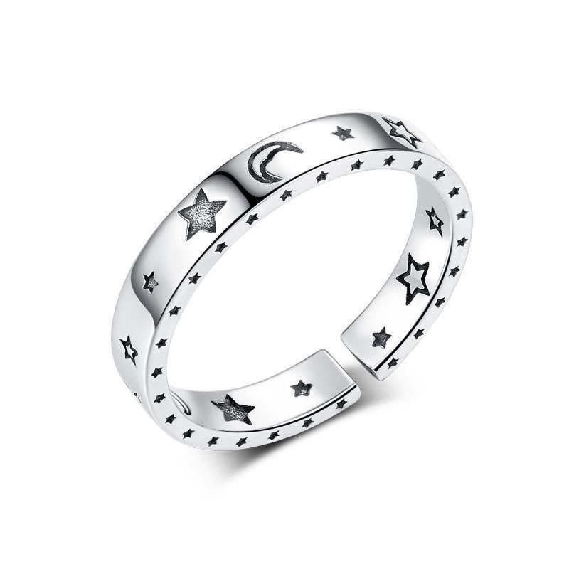 Fashion open ring actress month, smiley face, five-pointed star, personalized niche couple ring jewelry