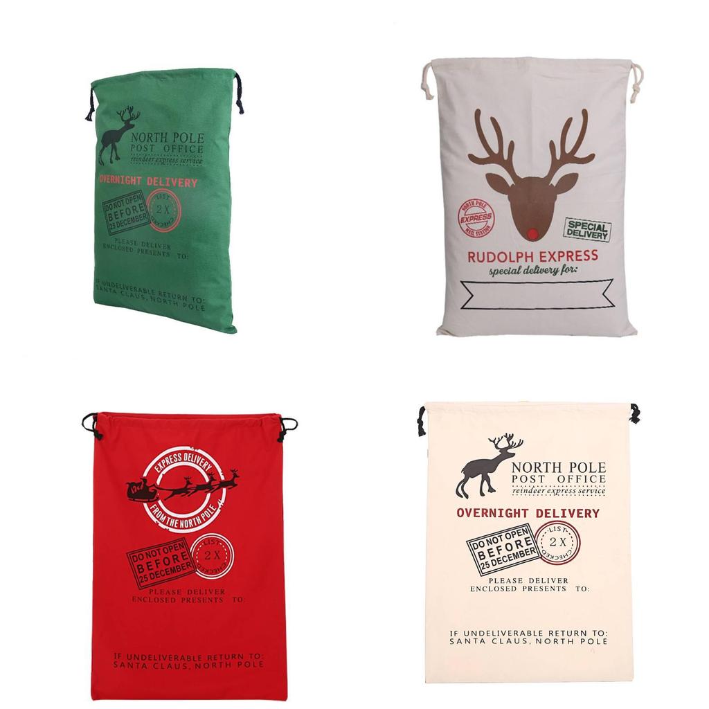 Christmas Canvas Gift Bag With Drawstring Closure For Holiday Packaging