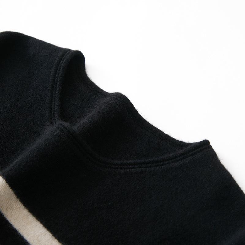 2025 Fall/Winter Women's 100% Cashmere Color Block Retro Stripe Round Neck Pullover Sweater