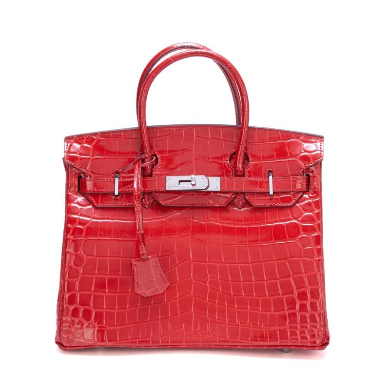 Fashion Genuine Leather Handbag Glossy Crocodile Shoulder Crossbody Bag