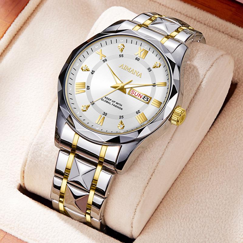 Men's Luminous Calendar Quartz Watch: Waterproof Steel Band Fashion Timepiece