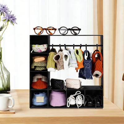 Doll Clothes Closet Wardrobe with 10 Hangers Doll Accessories Display Box Figures Clothing Storage Cabinet