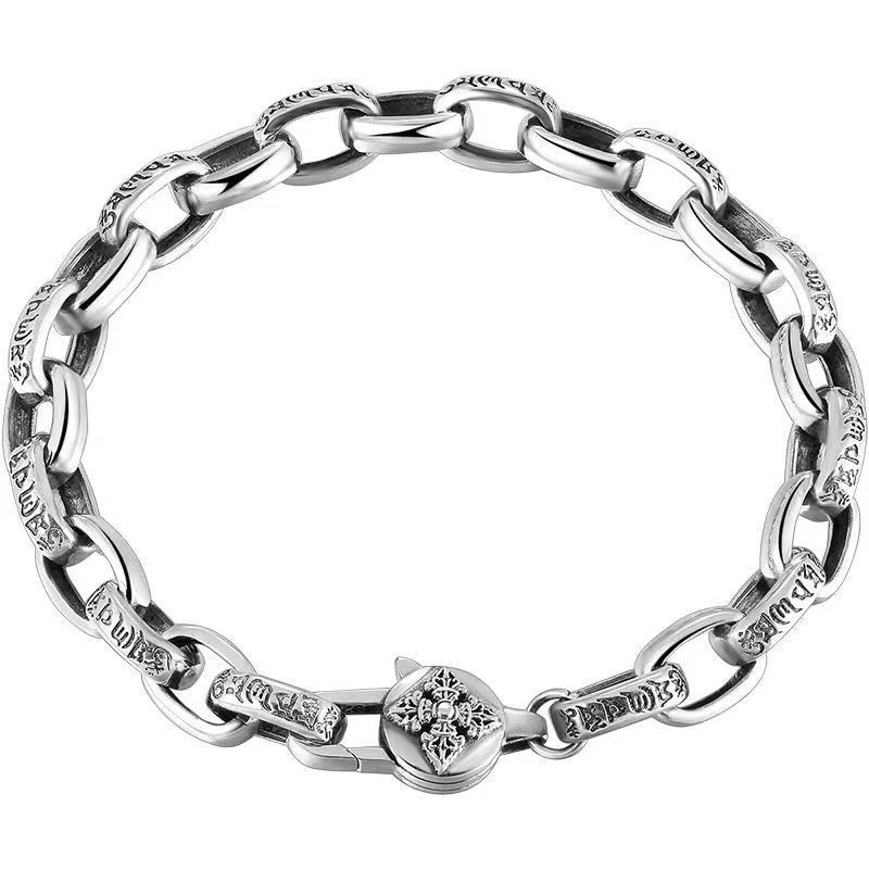 Retro Simple Ethnic Style Engraved Six-character Mantra Men's Fashionable Vajra and Demon Pestle Bracelet