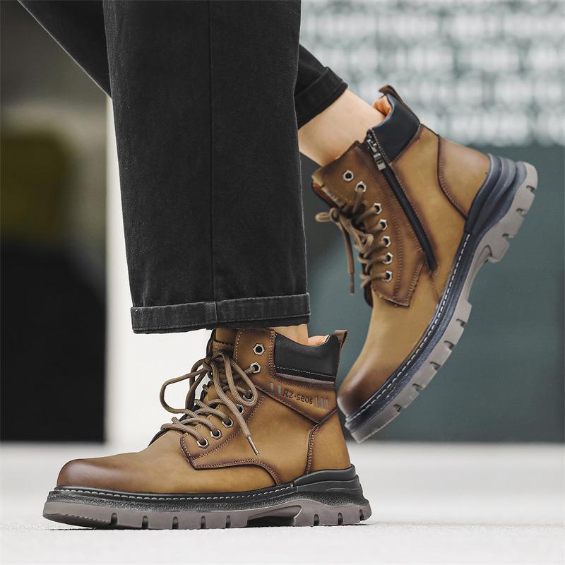 K7716 Pánské boty Martin zvyšující výšku britské vysoké špičky pracovní pánské boty boty středně vysoké univerzální rebarborové boty