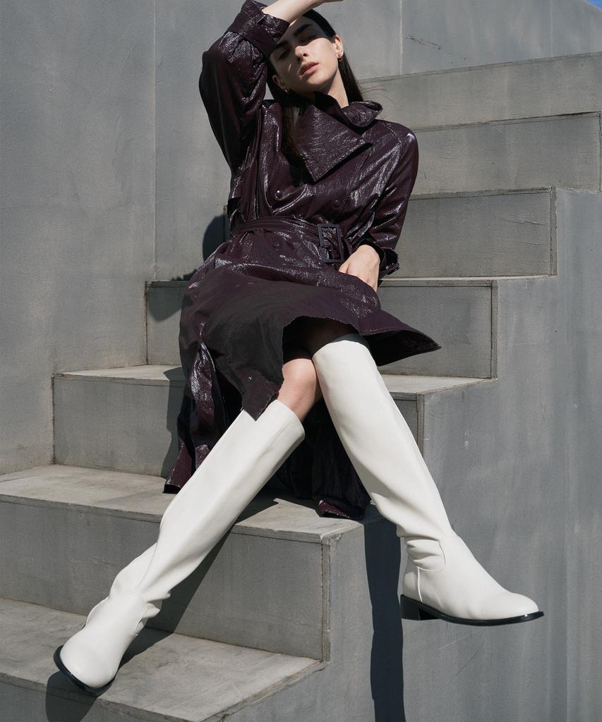 Moodnight Sam Riding Flat Long Boots - 2 Colors 3.5Cm Basic Leather Riding Boots (Type A)