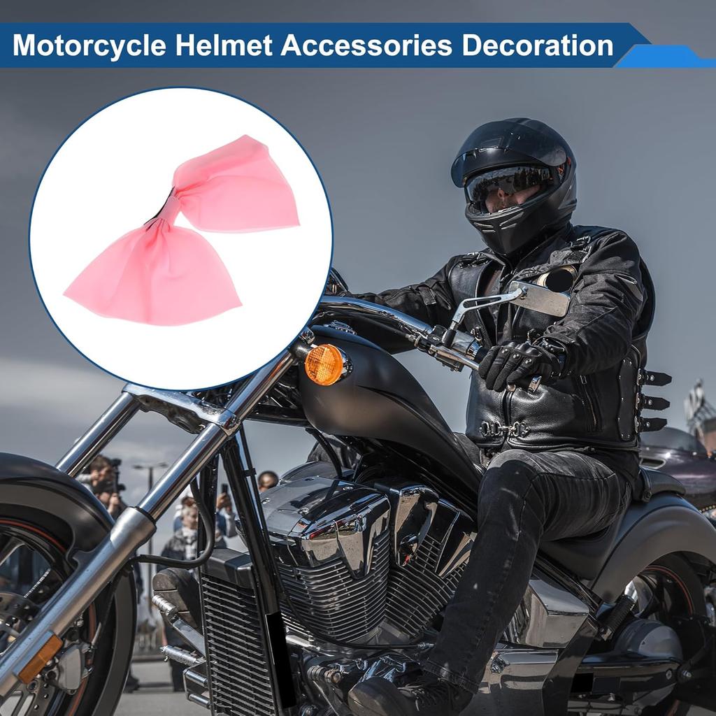 Motorcycle Helmet Accessories Decoration Large Bow for Motorcycle Bicycle Skiing Helmets Pink Mesh Sticker 1 Set