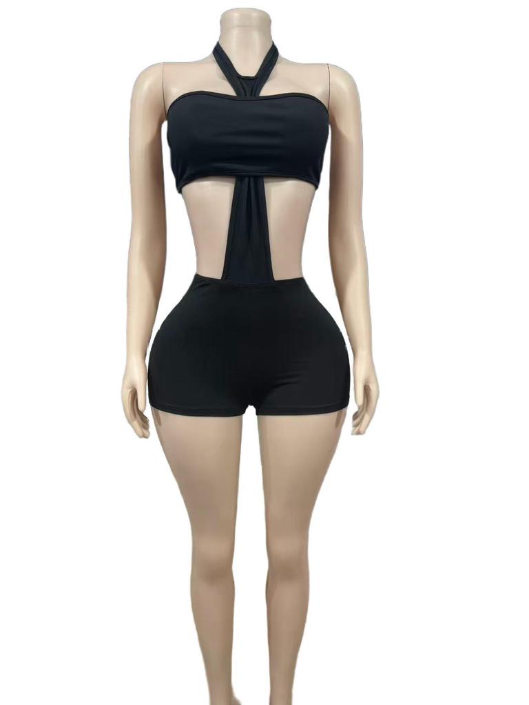 Europäisches & Amerikanisches Schlank geschnittenes Neckholder Bandeau Shorts Mode Set für Damen
