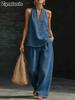 Autumn New Women's Clothing Set, Vintage Wash Distressed Denim Button-Down Shirt with Wide Leg Pants