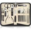 DUAIU 18-Piece Stainless Steel Manicure Pedicure Set, Black/Silver, Professional Nail Care Kit