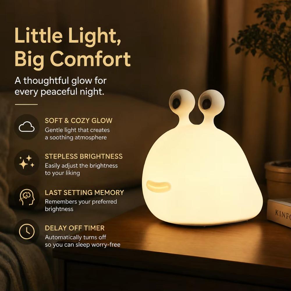 WWPPU Creative Slug Touch Silicone Night Light Kids Eye‑Caring USB Rechargeable Soft Light Table Lamp for Home