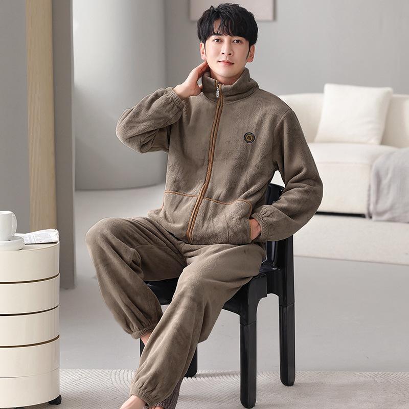 Pajamas Men's Winter Coral Fleece Thickened Fleece Men's Autumn and Winter Flannel Men's Large Size Casual Winter Loungewear
