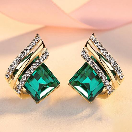 1 Pair Ear Studs Rhinestone Geometric Electroplating Luxury High Gloss Ear Decoration Jewelry Faux Crystal Engagement Earrings Anniversary Gifts