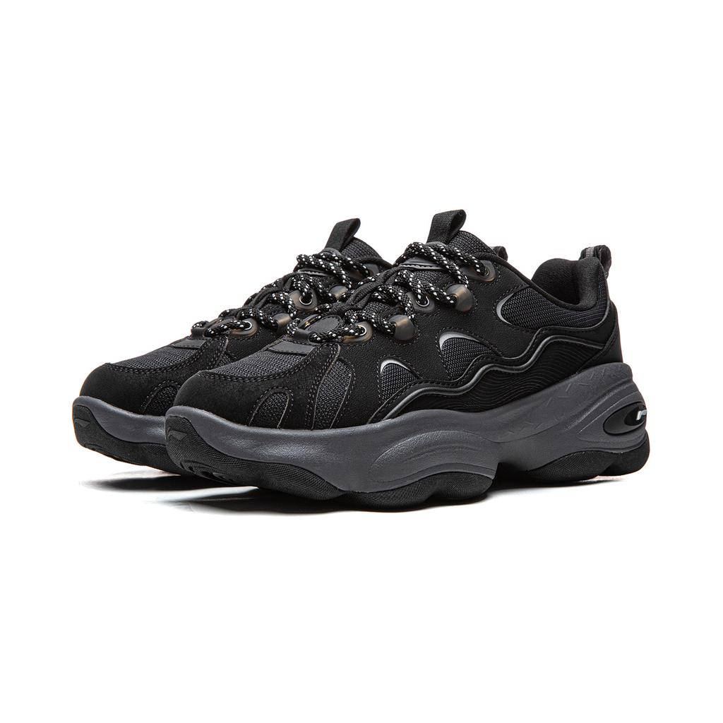 Li Ning Cushioning Slip Resistant Abrasion Resistant Support Height Increasing Low top Casual Shoes Women's Black AGCW006-5