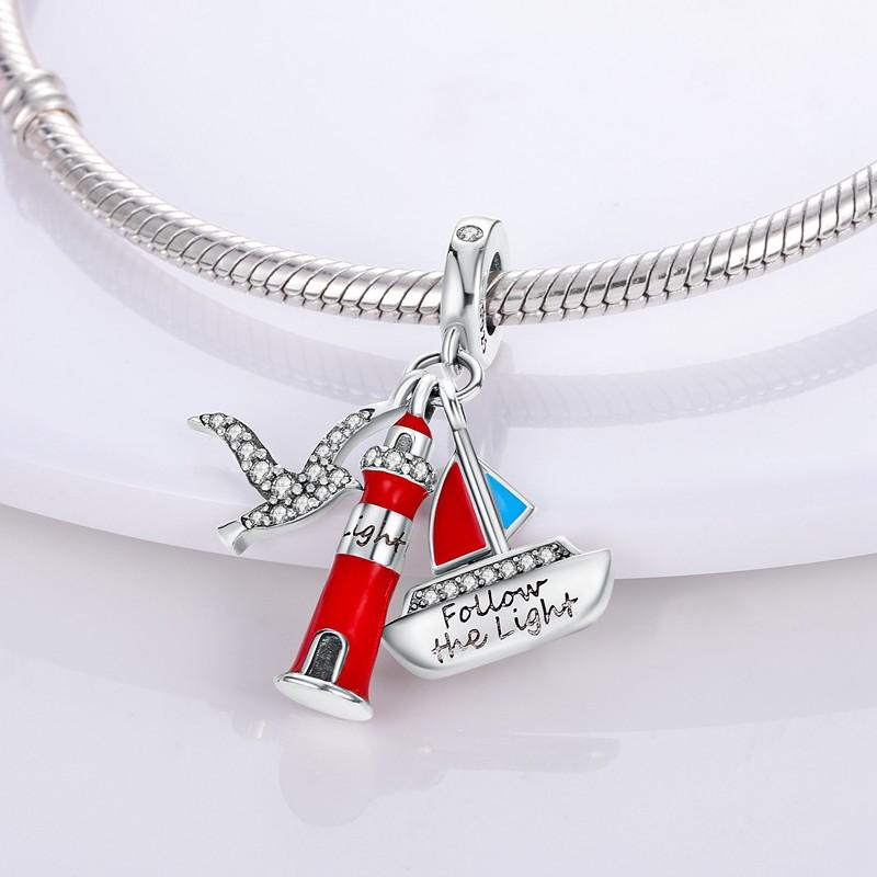Copper Steamboat Anchor Sparkling Blue Cz Yacht Beads Fit Pandora Bracelet Diy Authentic Copper Color Cruise Ship Charms
