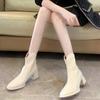 Women's Shoes, White Short Boots, Women's 2025 Autumn and Winter New Square Head Thick Heel Thin Boots, Thin and Velvet, Zipper High Heel Naked