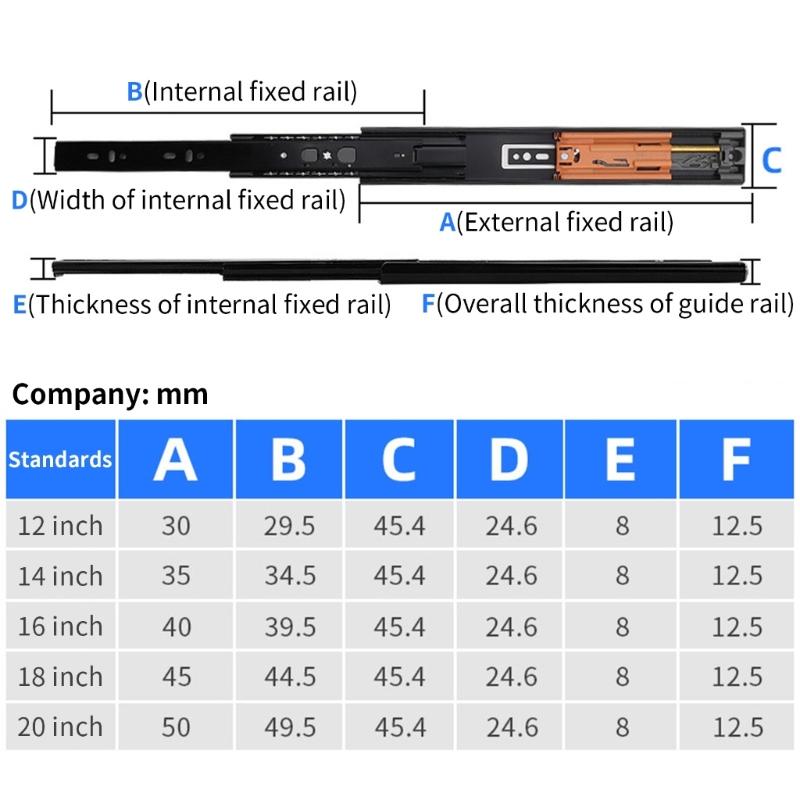 1Pair Soft Close Drawer Track Rail Dresser Drawer Slides Cold Rolled Steel Drawer Slides Cabinet Furniture Hardware
