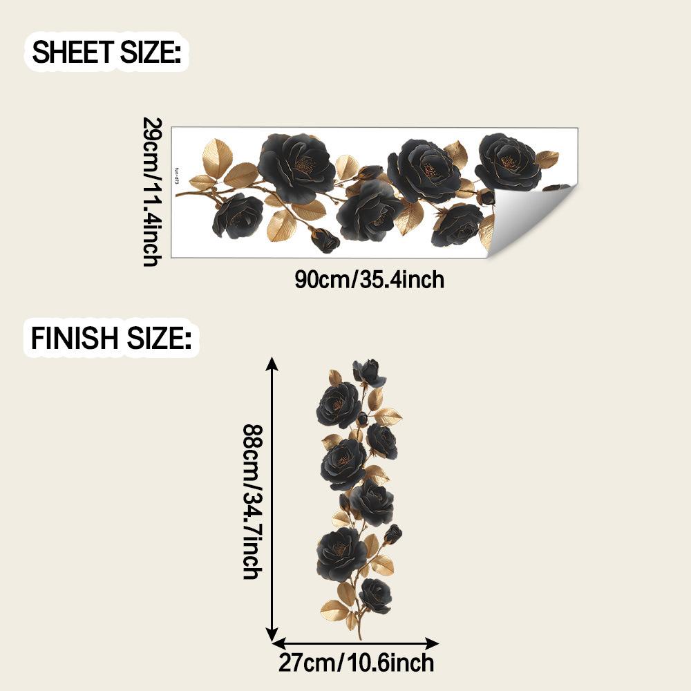 

Персонализированные наклейки для украшения стен ванной комнаты «Черная роза и золотая листва»