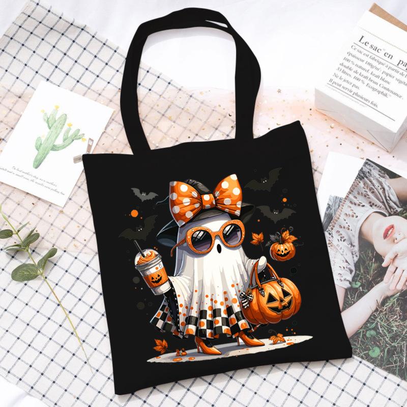 Halloween Printed Shoulder Bag Female Large Capacity Student Canvas Bag Tutoring Shopping Bag