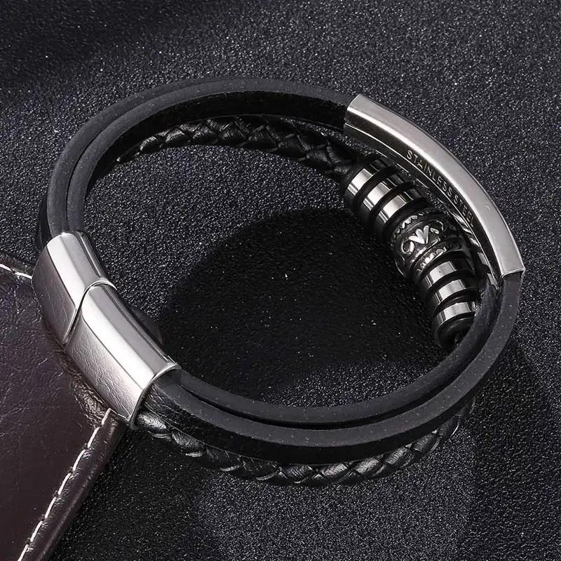 Leather Bracelet Vintage Buckle Braided Leather Jewelry for Men Fashion Rock