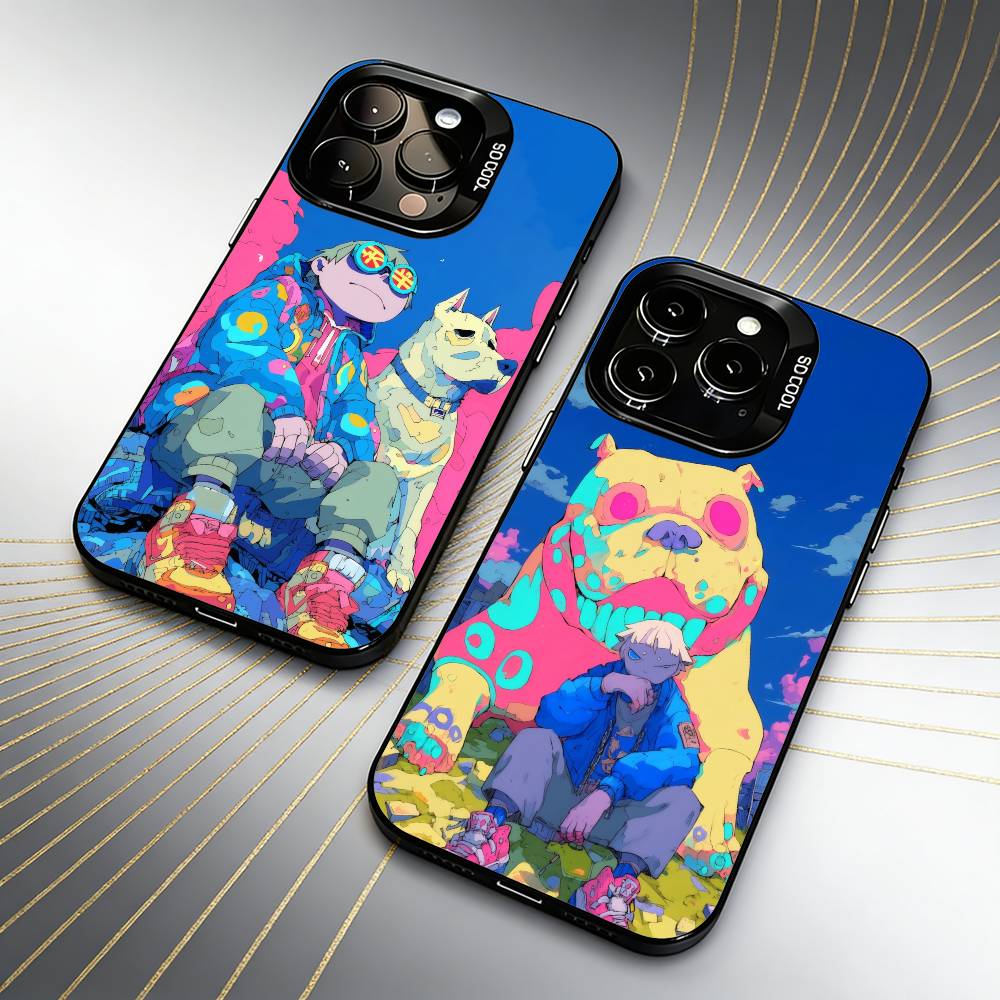 Colorful Aesthetic Dog Phone Case For iPhone 16 17 15 14 12 13 Pro Max Black Color Shockproof Cover