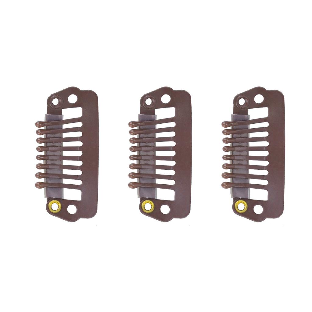 50pcs 8 Tips 8 Teeth Snap Comb Wig Clips Stainless Steel Snap Clips with Rubber Hair Grips for Hair Extension Wigs Brown