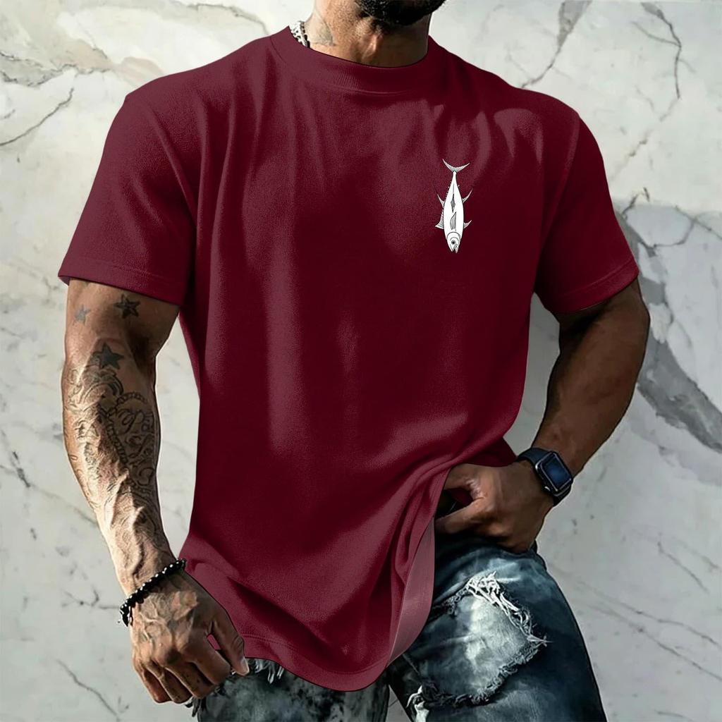 Men's Vintage Texture Printed Short Sleeve T Shirt Loose Fit Casual Summer Daily Wear Top Lightweight Breathable Fabric