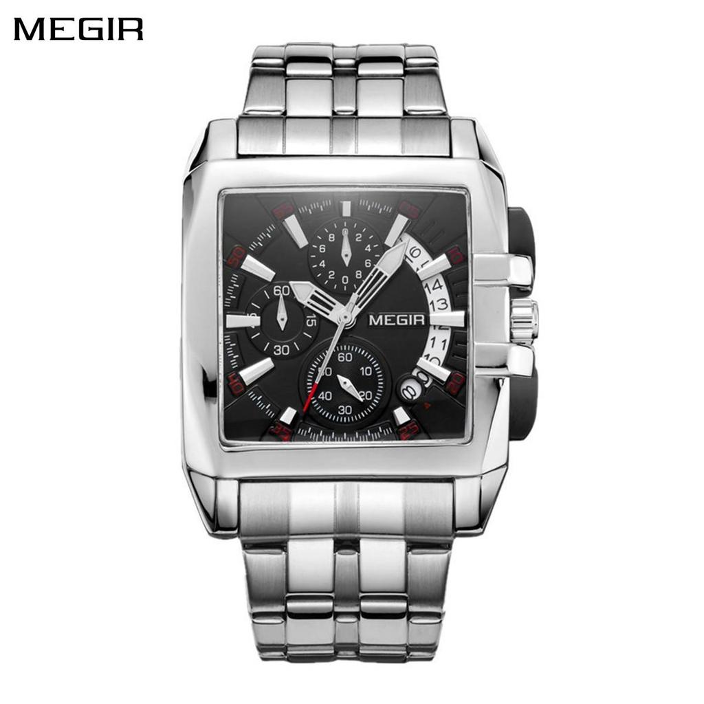 Megir Blau Edelstahl Männer Uhr Rechteck Große Zifferblatt Business Quarz männer Armbanduhren Relogio Masculino Militär Uhr Mann