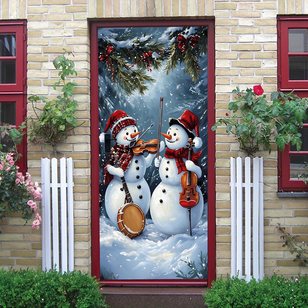 

1pcs Christmas Decorative Door Stickers Cartoon Snowman Band Pattern Creative Festival Entrance Glass Stickers New Year Party Wi (as the picture,77x200cm)