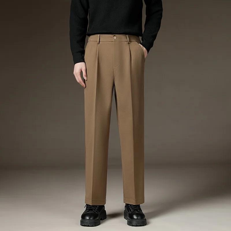 2026 Spring Men Business Casual Suit Pants Men Slim Fit Woolen Fabric Pants Men Streetwear Oversized Pants Male Warm Trousers