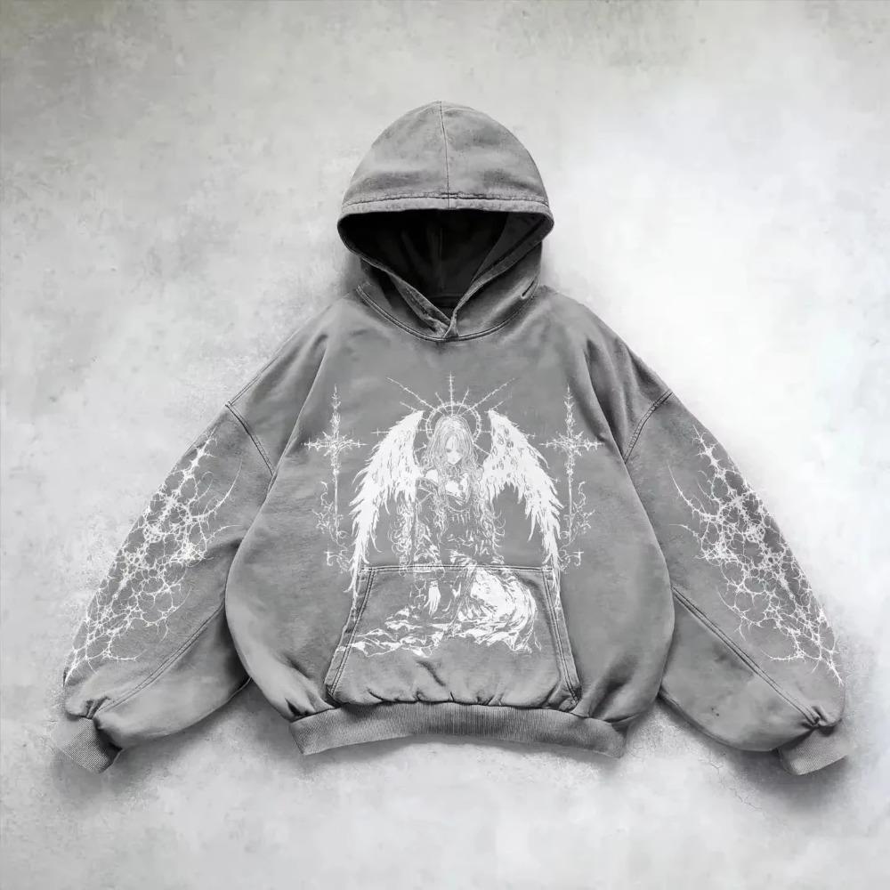Autumn Retro Gothic Graphic Print Hip Hop Hoodie for Men Women Y2k Punk Casual Pullover Kids Streetwear Sweatshirt Unisex Hoodies