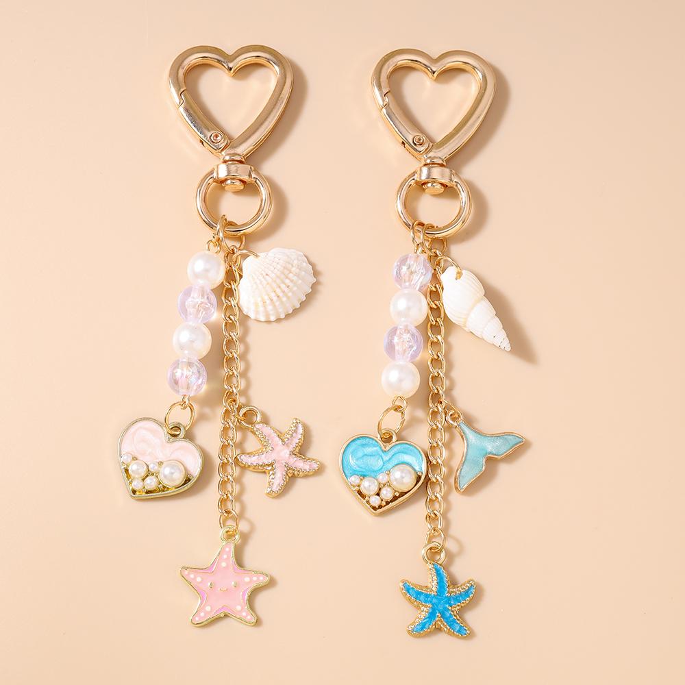 Süße Emaille Seestern Muschel Muschel Schlüsselanhänger Damen Mädchen Liebesherz Schlüsselring Anhänger für Handtasche DIY Schlüsselanhänger Schmuck Geschenke