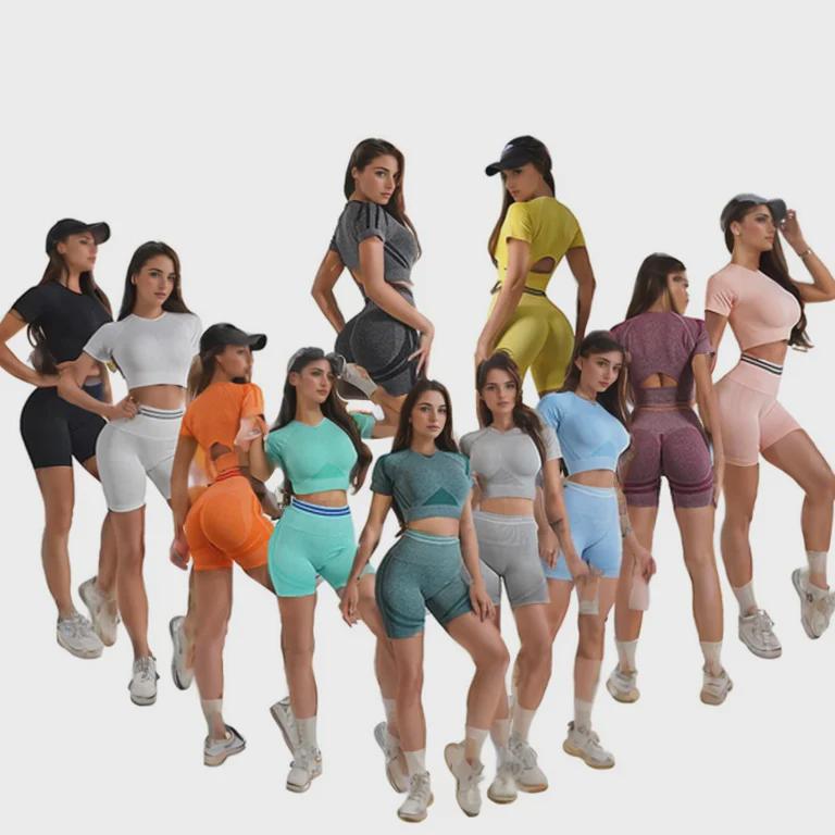 Women's 5-Piece Fitness Suit: Hip-lifting Yoga Pants, Beautiful Back Top, Short-Sleeved Knit Wear