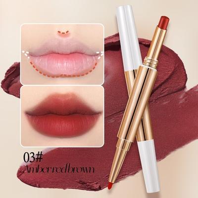 Rose Essential Oil Double-head Lipstick  No Color Fading  No Cup Sticking  Lip Liner Pen  Velvet Matte  Fair Complexion  Rosy Lips Cosmetics