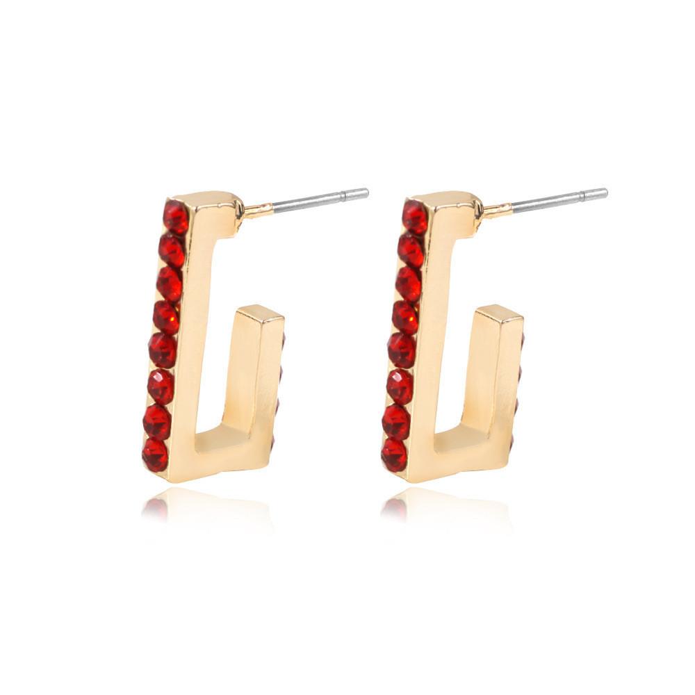 Multicolor Trendy Rhinestone Ushape Earrings Creative Alloy Studs Women For