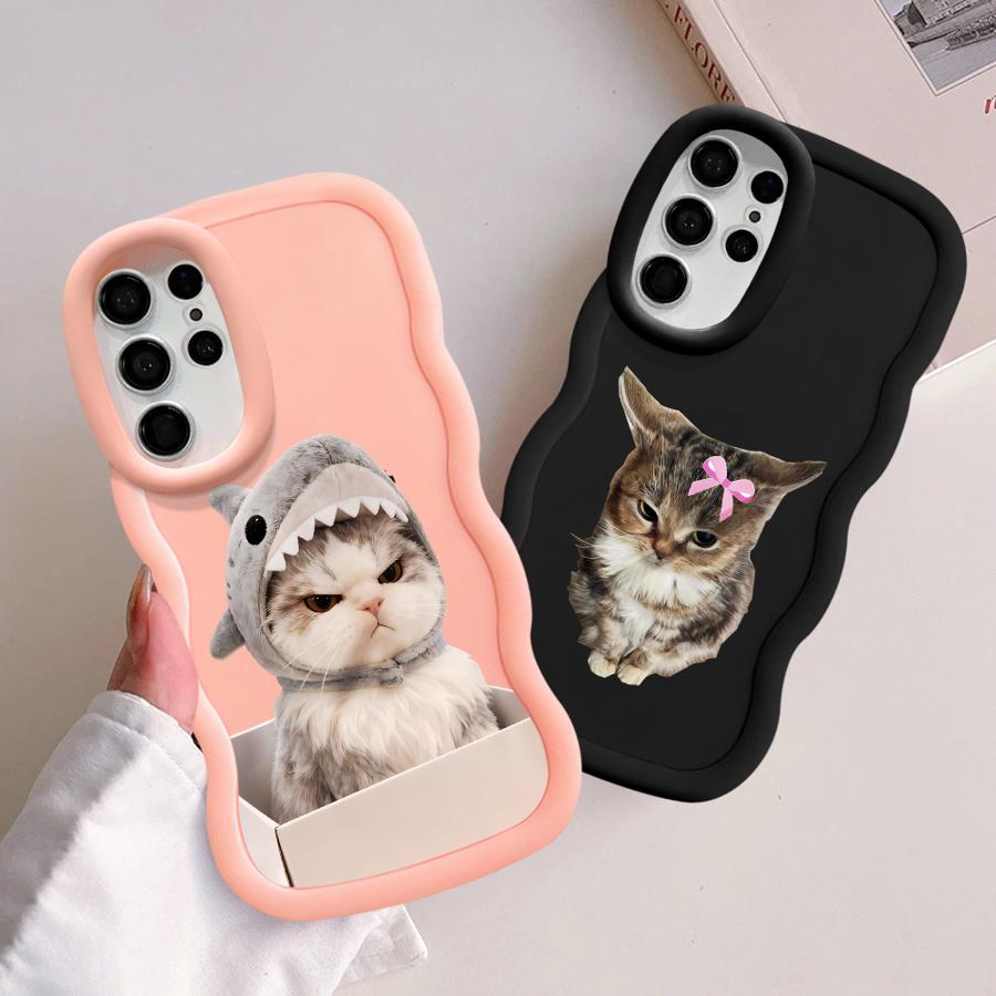 Angry Cat Bow Soft Phone Cover Case for Samsung Galaxy S23 Plus S24 S25 S21 S22 Ultra A26 S20 FE A25 A36 A24 A34 A54 A55 A35