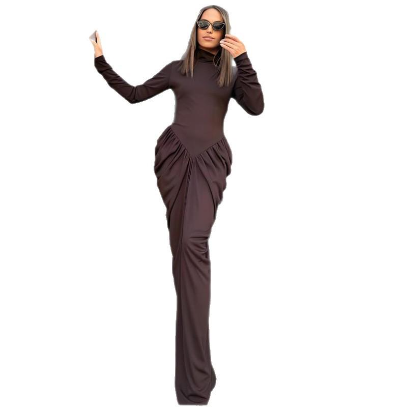 2025 Herbst Damen Langarm Rollkragen Taillenbetontes Bodycon-Kleid