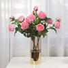 3 Stems Artificial Flowers Bouquet with 2 Heads Blooms And 1 Bud Real Touch Rose Flower Branch for Wedding Home Office Table Decor
