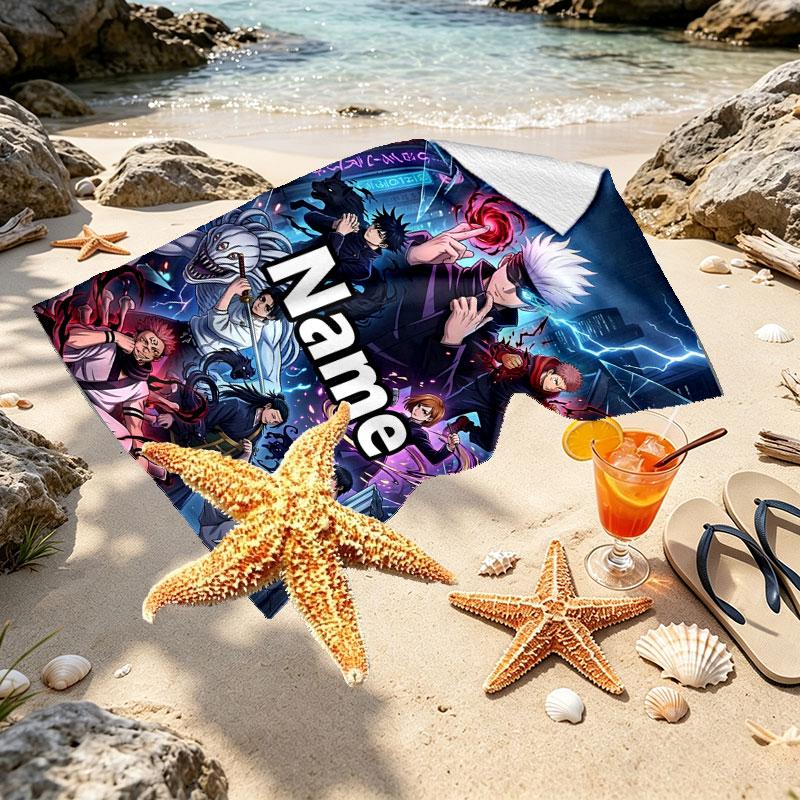 Custom Name Personalized Jujutsu Kaisen Print Beach Towel, for Trip Camping Beach Party Home Decor, Birthday Gift for Family & Friends