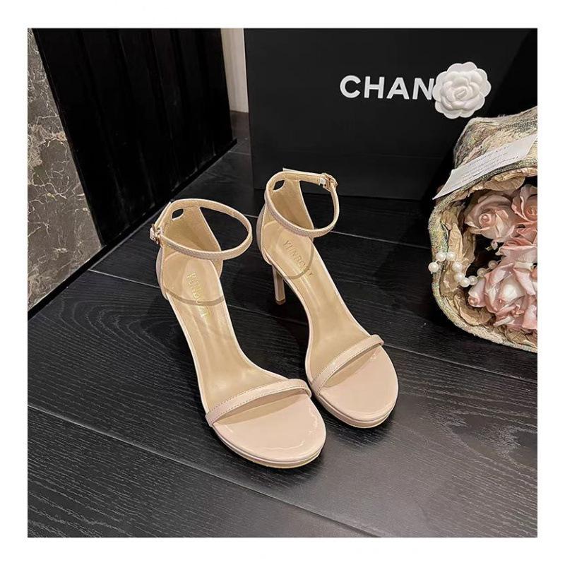 2025 women's new word with sexy versatile thin heel waterproof platform platform platform sandals women's summer Internet celebrity high heels