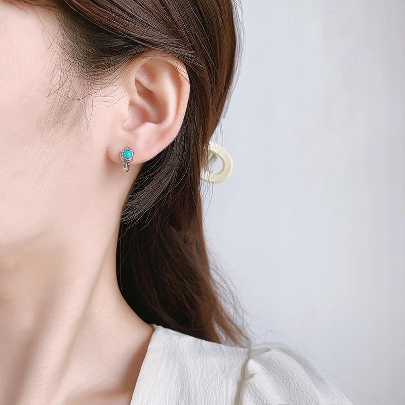 Xiaomi 925 Sterling Silver Vintage Square Earrings For Women Trendy Green Stone Earring Jewelry Prevent Allergy Party Accessories Gift