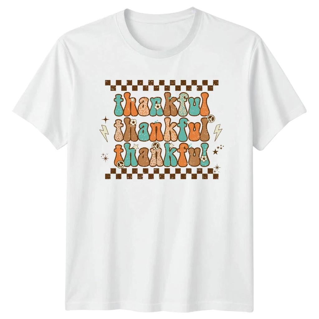 Thankful Thankful Thankful Womens T-Shirt Groovy Retro Thanksgiving Gift For Her