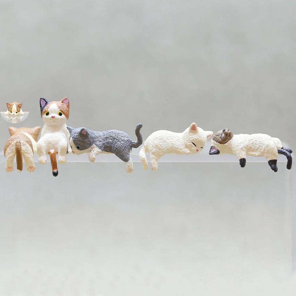 1Pcs Cartoon Simulation Fish Tank Edge Hang Cat Aquarium Ornament, Miniature Landscape, Home Decoration, Cute Desktop Gifts
