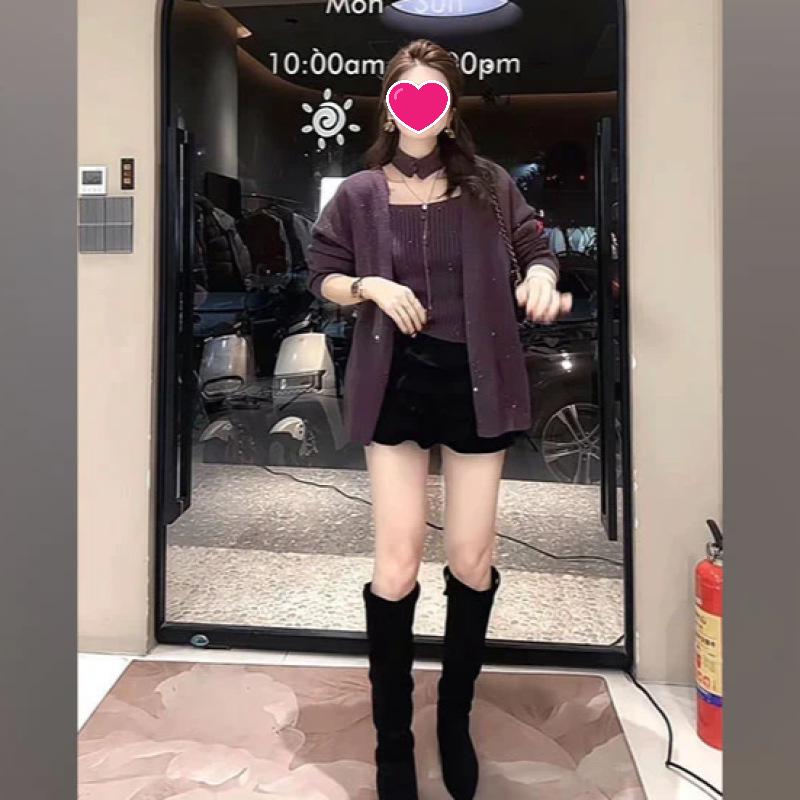 

High-End Versatile Knit Camisole & Scarf Cardigan Skirt Set for Autumn/Winter L (105-115 lbs)