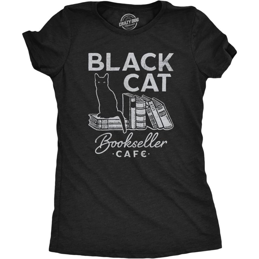 Crazy Dog Tshirts Womens Black Cat Bookseller Cafe T Shirt Funny Halloween Book Lovers Novelty Tee for Ladies XXXXXL разноцветный