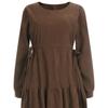 Shop   Fw Women S Round Neck waiSt Tie Corduroy Ruffle Long dreSS Gray Egg Wdr  