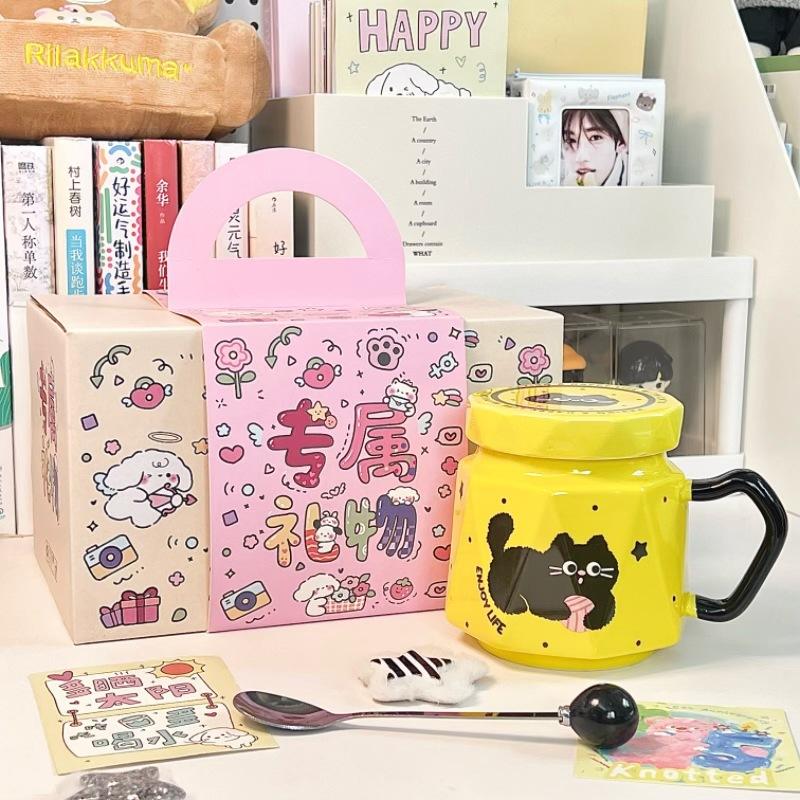 Birthday gift ins Cream Wind Cat Ceramic Mug Girl Heart Coffee Milk Mug Souvenir Gift Box
