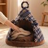 Triangular Tent Pet Bed Enclosed Covered with Nonslip Bottom Gentle Feline Hut for Kittens,