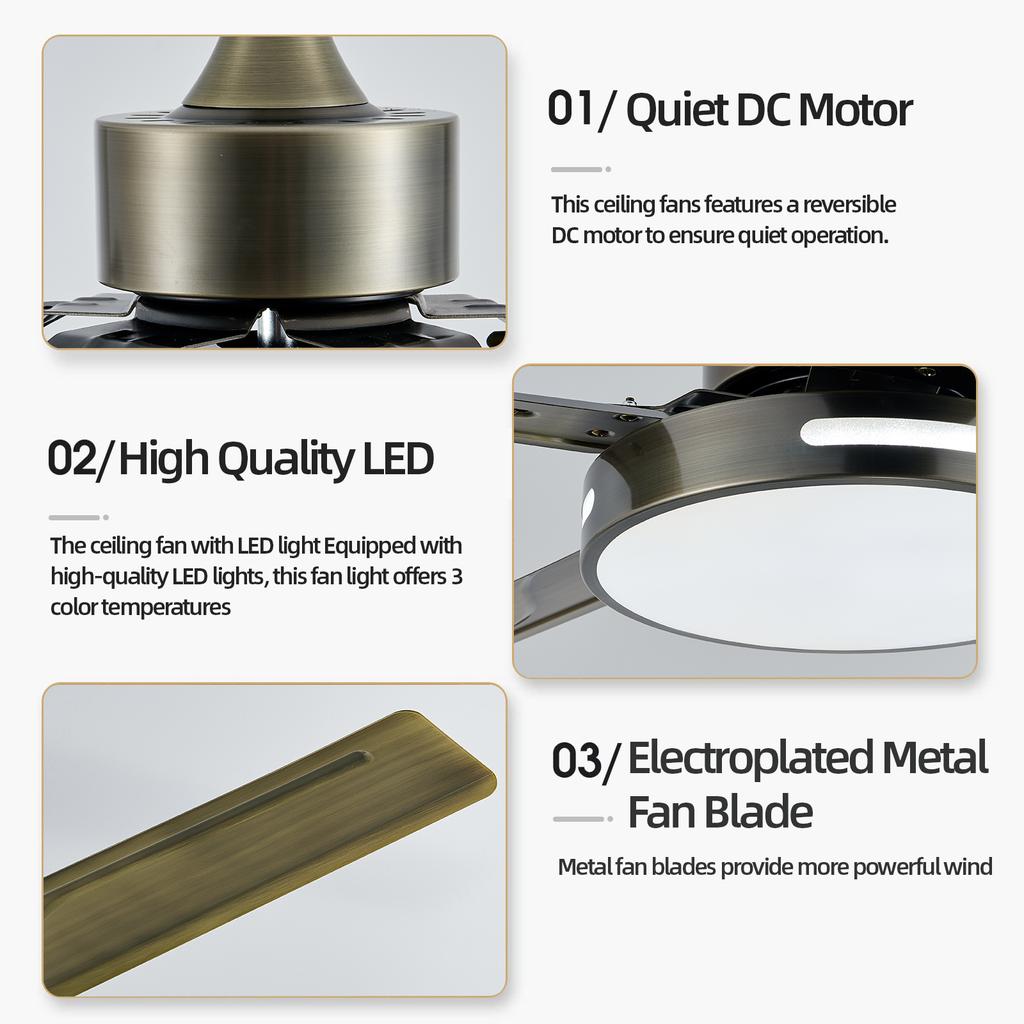 IRALAN Modern Ceiling Fan Lamp With 3-Color Temperature Adjustment Low Noise Easy Installation Suitable For Bedroom Office Decor