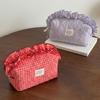 Plaid Quilted Makeup Bag with Lace - Portable Travel Toiletry Storage